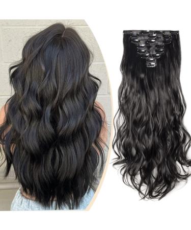 S-noilite 17 "Full-head clip in the hair-sitting ombre lured lured hair extensions dip dye 8pcs long hair dark black 43 cm dark black