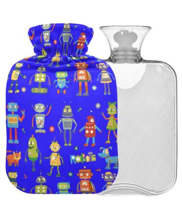 NAANLE CARTOON ROBOTE HATING BACK MITED Transparent hot water bottle 1L heat bottle for bed handfoot heat pain relief warmth and cold therapy
