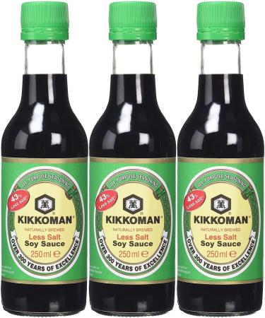 Kikkoman Less Salt Soy Sauce 250ml - Pack of 3 | Low Sodium Japanese Soy Sauce | Premium Quality | Versatile Condiment for Cooking and Seasoning