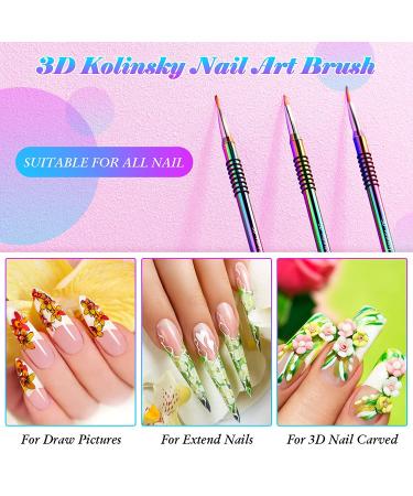 3 Pieces Kolinsky Acrylic Nail Brush Set with Rainbow Size 2 4 5 - Non-slip Handle, Silver Metal - 3D Nail Art Brushes - Buy Online on GoSupps.com