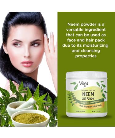 Vegs Organic Neem Leaf Powder - Freeze Dried True Green Neem Leaves Powder - Supports Hair Growth Skin & Gut Health Cleansing Immunity - 9 oz - Buy Online on GoSupps.com