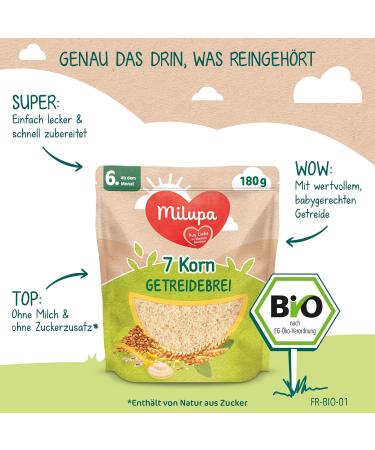 Milupa Organic 7 Grain Baby Porridge | No Added Sugar | 6+ Months | 4 x 180g | Healthy Supplementary Food for Infants - Buy Online on GoSupps.com