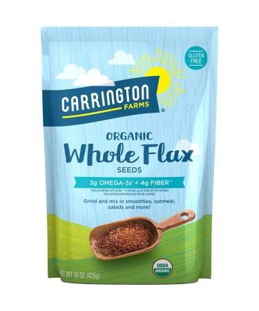 Carrington Farms Organic Whole Flax Seed, Gluten Free, USDA Organic, 15 Ounce (Pack of 6)