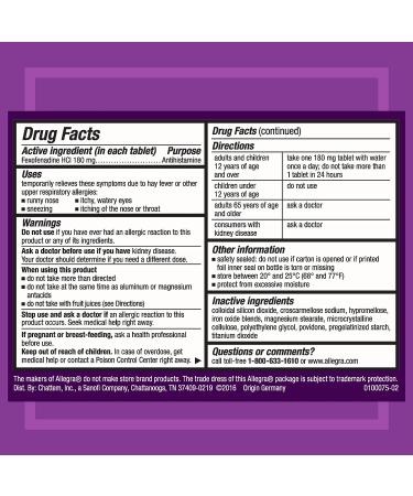 Allegra Adult 24HR Non-Drowsy Antihistamine 15 Tablets - Fast-Acting Allergy Relief (180 mg) - Buy Online on GoSupps.com