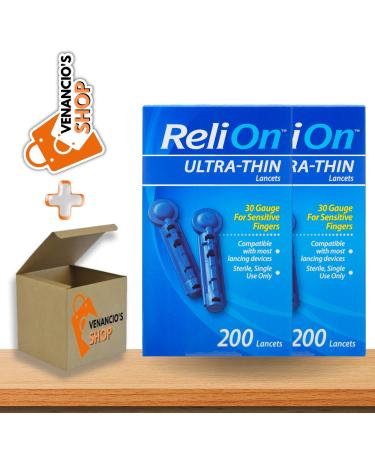 Reli On Ultra Thin Lancets 30-Gauge 200 Count - Diabetic Supplies- Designed to be Comfortably Used Even for Sensitive Fingers (Pack of 2) + Includes Venancio sFridge Sticker