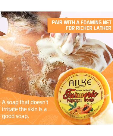 AILKE BOOST LUSTER AILKE Power Whitening Turmeric & Papaya Soap Bar Gentle Clean Skin Reduce Dark Spots Acne Unclogs Pores for Face Body and All Skin Types 200g Pack of 5 - Buy Online on GoSupps.com
