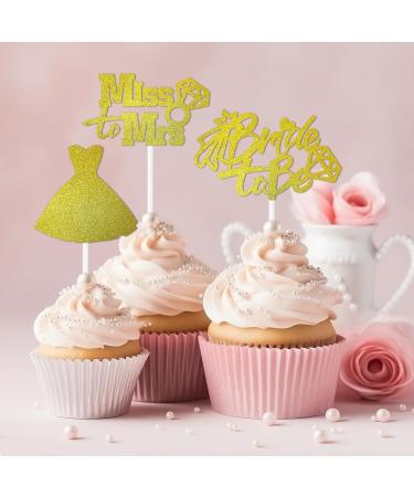 24 Bride to Be Cupcake Toppers - Engagement Wedding and Bachelorette Party Supplies | Love Heart Ring Miss To Mrs Cupcake Picks | Bridal Shower Cake Decorations | Engagement Cake Topper (Gold) A Gold - Buy Online on GoSupps.com