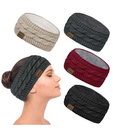 Winter Cable Knit Headbands Women 4 Pcs Ear Warmer Knitted Thermal Twist Headbands for Girls Women Head Wrap Winter Outdoor Sports Skiing Running Party Good Gift Black Deep Grey Beige Wine red