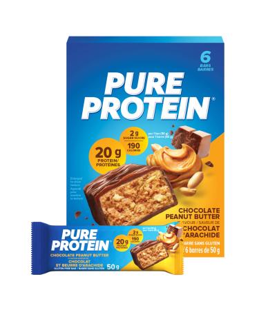 Pure Protein Bars Gluten Free Snack Bars Chocolate Peanut Butter 50 gram 6 Count Imported from Canada