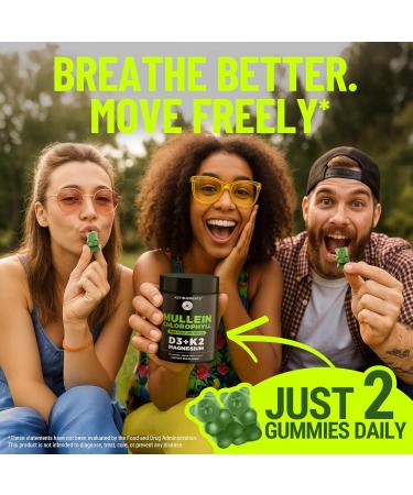 Mullein Gummies for Lung Support with Chlorophyll Magnesium, Vitamin D3 5000 IU & Vitamin K2 100 MCG - Mullein with Chlorophyll Gummies for Lung, Bone, & Immune Support Vegan, Non-GMO, Gluten-Free - Buy Online on GoSupps.com