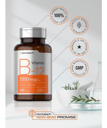Horb ach B12 Vitamin 2000 mcg | 200 Tablets | Vegetarian Supplement | Non-GMO & Gluten Free - Buy Online on GoSupps.com