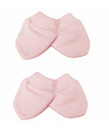 Newborn 2 Pairs of Scratch Mitts/Mittens - 100% Cotton Baby Pink