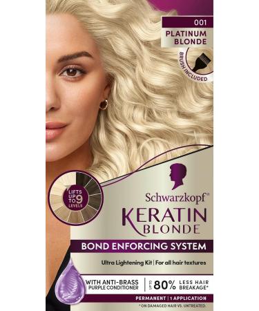 Schwarzkopf Keratin Blonde Hair Dye - Platinum Blonde 001 Ultra Lightening Kit Enriched with Keratin for Up to 9 Levels of Lift - 7.1 Fl Oz - Buy Online on GoSupps.com