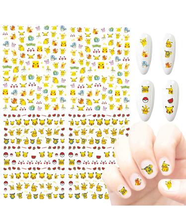 Kids Nail Art Stickers 3D Self-Adhesive Kawaii Cute Cartoon DIY Nail Decals for Girls Kids Women(4 Sheets) Style 6