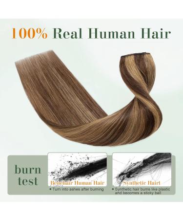 Benehair Clip in Human Hair Extensions Natural Real Hair Clip in 8Inches 40g Hair Extensions Clip In One Piece 5 Clips Human Hair Extension with Clip for Women Medium Brown Mixed Dark Blonde #4P27 - Buy Online on GoSupps.com