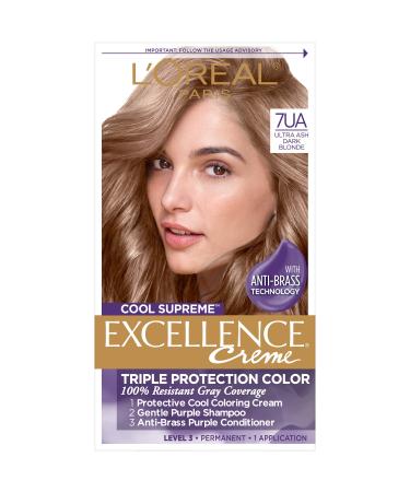 L'Oreal Paris Excellence Cool Supreme Permanent Hair Color  Ash  100 Percent Gray Coverage Hair Dye  Anti-Brass regimen includes gentle shampoo  and an anti-brass conditioner 1 Count (Pack of 1) 7.11 Ultra Ash Dark Blond...
