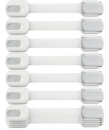 Child Safety Strap Locks (10 Pack) Baby Locks for Cabinets and Drawers, Toilet, Fridge & More. 3M Adhesive Pads. Easy Installation, No Drilling Required, White/Gray