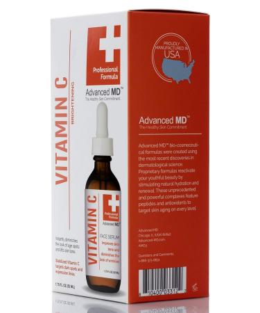 Advanced MD Vitamin C Brightening Face Serum - Diminish Age Spots & Lift Skin Tone - Concentrated Formula with Ferulic Acid & Antioxidants - Buy Online on GoSupps.com