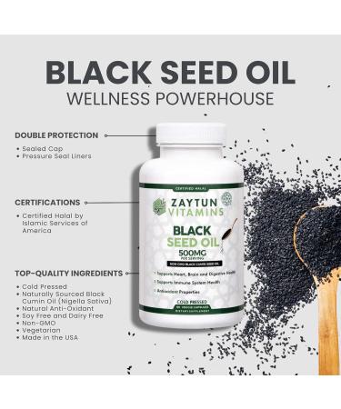 Zaytun Vitamins Halal Black Seed Oil Supports Heart Brain and Immune Health Natural Anti-Oxidant Non-GMO Cold-Pressed 90 Veggie Capsules Made in USA - Halal Vitamins - Buy Online on GoSupps.com