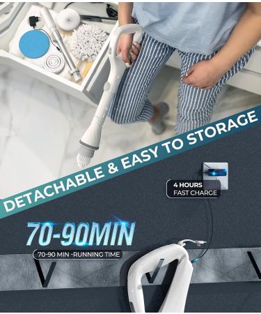 SCARSON Electric Spin Scrubber with Ergonomic Handle and 2 Speed Settings - Ideal for Bathroom Cleaning - Includes 5 Replaceable Brush Heads (White) - Buy Online on GoSupps.com