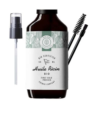 50ml organic castor oil cold -pressed pure - stimulated and strengthens the growth of hair beard eyelash eyebrows nails and skin - glass bottle brush and brush