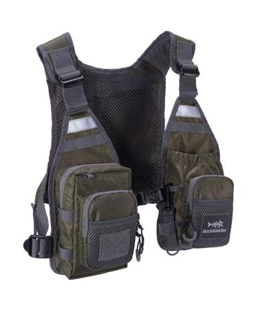 Bassdash FV08 Fly Fishing Vest Ultra Lightweight for Men and Women Wearable Chest Pack Army Green - Buy Online on GoSupps.com