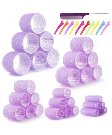 40 Pack Hair Rollers, Jumbo Hair Rollers Hair Curlers. 2.5 inch Velcro Rollers, Large Self Grip Hair Curlers for Long Hair, Big Hair Rollers for Long Hair. No heat Curlers Hair Rollers with Clips & Comb Purple-40
