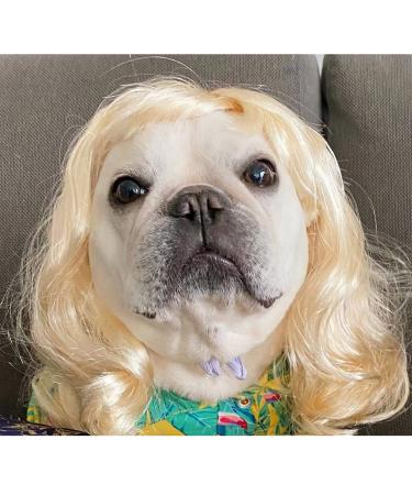 Funny dog wig cat role play wig Halloween Christmas parties firm for pets wig small medium and large dogs wig (long golden)