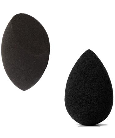 Beauty Junkees Makeup Sponge Blenders - 2pc Black Egg and Flat Contour Blending Sponges Make Up Applicators Liquid Cream Powder Foundation Concealer Cosmetics Stippling Wet Dry Premium Latex Free