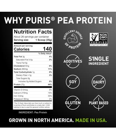 PURIS Pea Protein Powder Plant-Based Vegan | 27g Per Serving | Dairy Soy and Gluten-Free | Clean Label Non-GMO | Smooth Neutral Taste | 2 Pounds (1 Pack) Unflavored 2 Pound (Pack of 1) - Buy Online on GoSupps.com