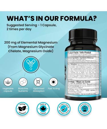 KASHA Nutrition Chelated Magnesium Bisglycinate / Glycinate - 200 mg of Elemental Magnesium | Proudly Canadian | Non-GMO Vegan Soy Free | Non-Habit Forming - Maintains Effectiveness over Long-Term. Appropriate for Daily Use. Vegetarian. (120 Count) 120 co - Buy Online on GoSupps.com