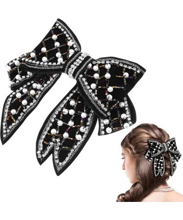 SOIMISS Large Bow Hair Clips Rhinestone Pearl Hair Pins Beads Bowknot Alligator Clips Barrette Vintage Glitter Bobby Pins for Women Girls Party Hair Accessories (Black) - Buy Online on GoSupps.com