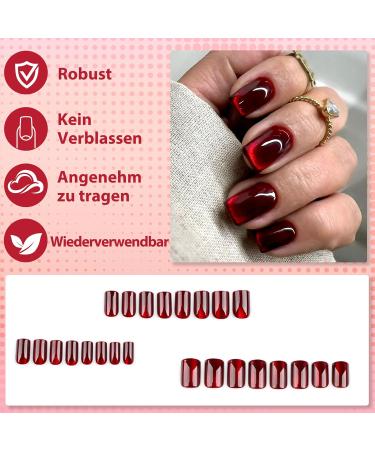 Shop Mrcuvaryas 24-Piece Cherry Red Cat Eye Press-On Nails | Squoval Artificial Nails with Glue for Women - Buy Online on GoSupps.com