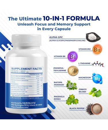 High Potency Alpha GPC with Vitamin B12 L-Theanine Phosphatidylserine Magnesium Bacopa Monnieri Ginkgo Biloba Supports Brain Health Energy & Focus Made in The USA 150 count (pack of 1) - Buy Online on GoSupps.com