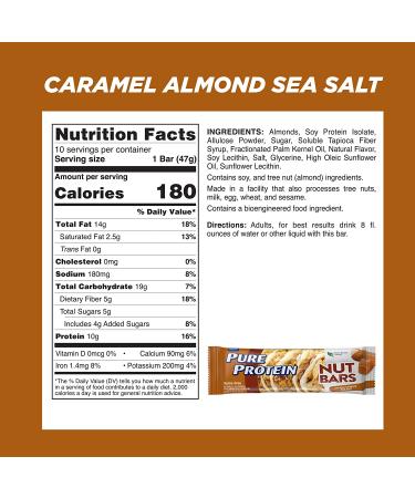 Pure Protein Nut Bars - Caramel Almond Sea Salt (10g Protein, Gluten Free, Low Sugar) - 1.65 oz, 10 Pack - Buy Online on GoSupps.com