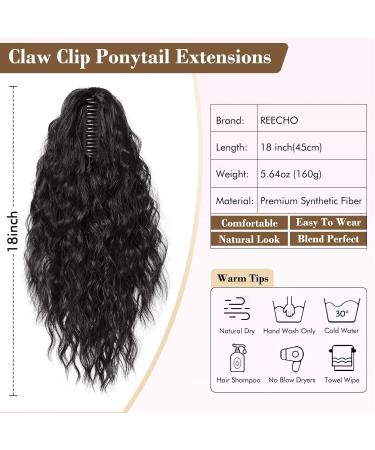 REECHO 18 Inch Claw Clip Ponytail Extension for Women - Long Curly Wavy Hair Extensions - Black, 18 Inch-160g - Daily Use Hairpiece - Buy Online on GoSupps.com