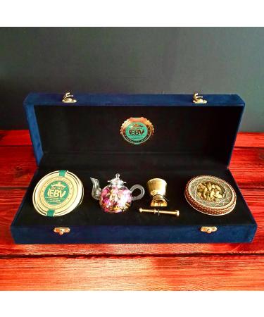 Luxurious Saffron Gift Box for Chefs: 9 Gr Grade A+ Organic Super Negin Coupe Saffron Threads Green Cardamom Rose Bud Tea Dried Saffron Teapot Small Brass Mortar and Pestle (Navy Velvet Box) - Buy Online on GoSupps.com