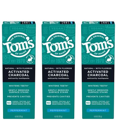 Tom s of Maine Natural Activated Charcoal Toothpaste with Fluoride Peppermint 4.0 Oz (Pack of 3)