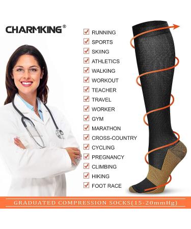 Copper Compression Socks (8 Pairs) 15-20 mmHg | Graduated Athletic & Daily Wear for Men & Women | Running, Travel | Black | Large-X-Large - Buy Online on GoSupps.com