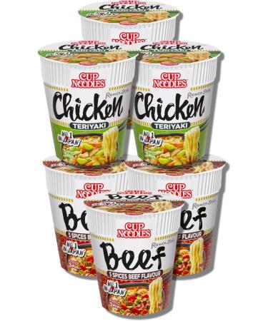 Nissin Ramen Noodles Multipack of 3 each Nissin Pot noodle Chicken Teriyaki Instant Ramen Noodles Style 70g and Nissin Noodles Cup 5 Spices Beef Flavour 64g Bundled By TGBK | Pot Noodles - Buy Online on GoSupps.com