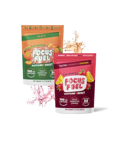 FocusFuel Energy Chews Variety Pack Strawberry Lemonade & Peach Flavors (2-Pack 30 Servings Total) 100mg Natural Caffeine + Nootropics Clean Energy No Crash or Jitters