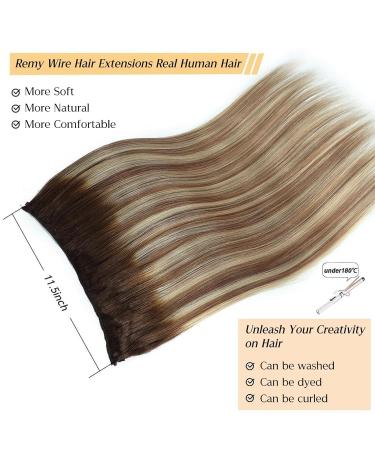 Ugrace Real Hair Extensions with Invisible Fishing Cord 14 Inch Balayage Highlights in Light Brown Ash Brown & Hydrogen Blonde 70g Smooth Hair for Women - Buy Online on GoSupps.com