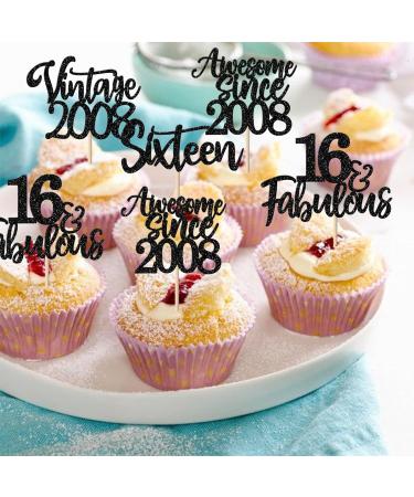 30 Pack Vintage 2008 Cupcake Toppers Glitter Happy 16th Sixteen Awesome Since 2008 Cupcake Picks 16 Fabulous Cake Decorations for 16th Birthday Wedding Anniversary Party Supplies Gold 16th Black - Buy Online on GoSupps.com
