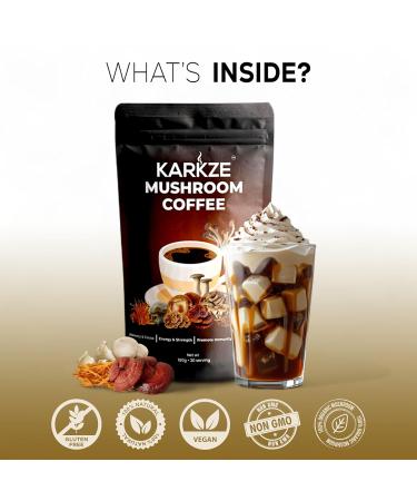 KARKZE Instant Mushroom Coffee 7 Adaptogenic Mushrooms Including Lions Mane Coffee Reishi Cordyceps Turkey Tail Focus Energy Immune & Gut Support L-Theanine Arabica Blend 30 Servings 6.35 oz - Buy Online on GoSupps.com