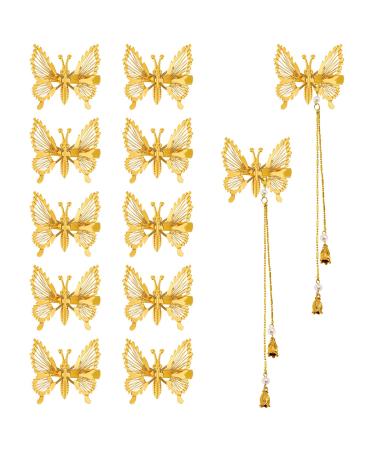 3D Butterfly Clips Elegant Metal Tassel Butterfly Hair Clips Butterfly Hairpins Gold Hollow Butterfly Hair Clips Accessories for Women and Girls(Gold 12 pcs)