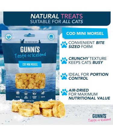 Gunnis Cod Mini Morsel Natural Cat Treats - 100% Pure Icelandic White Fish Healthy Cat Treats. Hypoallergenic Omega Rich Low Fat Sustainably Sourced Cat Snacks. No Additives or Fillers. 42.5g 42.5 g (Pack of 1) Cod Mini Morsel - Buy Online on GoSupps.com