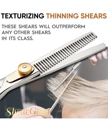 ShearGuru Professional Barber/Salon Scissor Hair Cutting Set - 6.5 Inch Straight Edge Razor Sharp Scissor + Thinning Shears for Styling - Bonus Faux Leather Case - Buy Online on GoSupps.com