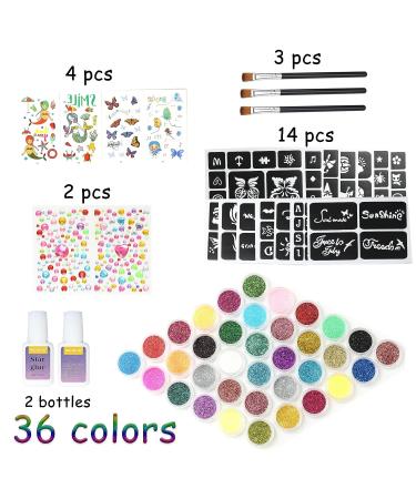 Glitter Tattoo Kit - 36 Colors Temporary Tattoos for Kids Christmas | 135 Stencils, Rhinestones, Mermaid Body Makeup - Ideal Gift for Girls, Teens, Adults | Birthday, Party, Cosplay, Carnival - Buy Online on GoSupps.com