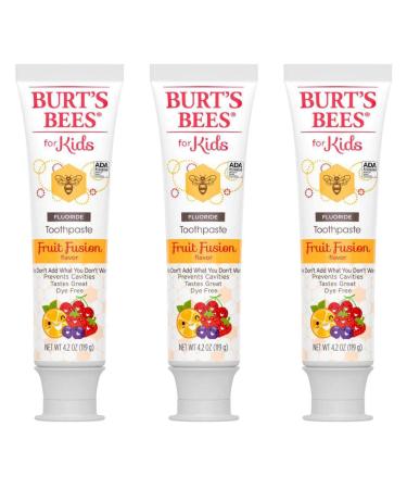 Burts Bees, Toothpaste Kids Fluoride Fruit Fusion, 4.2 Ounce (Pack of 3)