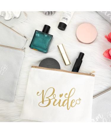 Bride Gift Set - 24 Pieces Bachelorette Proposal, Makeup Bags, Hair Scrunchies, Satin Hair Ties, Wedding Cards - Silver & Gold Theme - Buy Online on GoSupps.com